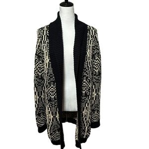 Talbots Cardigan Womens Medium Black Cream Sweater Shawl Collar Open Front